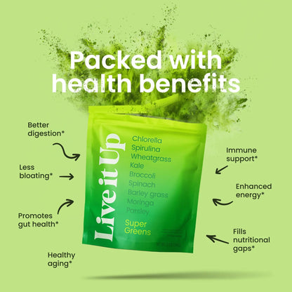 Live It Up Super Greens Powder All-Natural Plant-Based Superfood 60 Servings